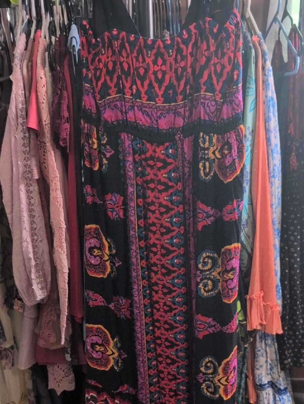 Angie Bohemian Maxi Dress in Black and Pink - NWOT - Picture 4 of 4